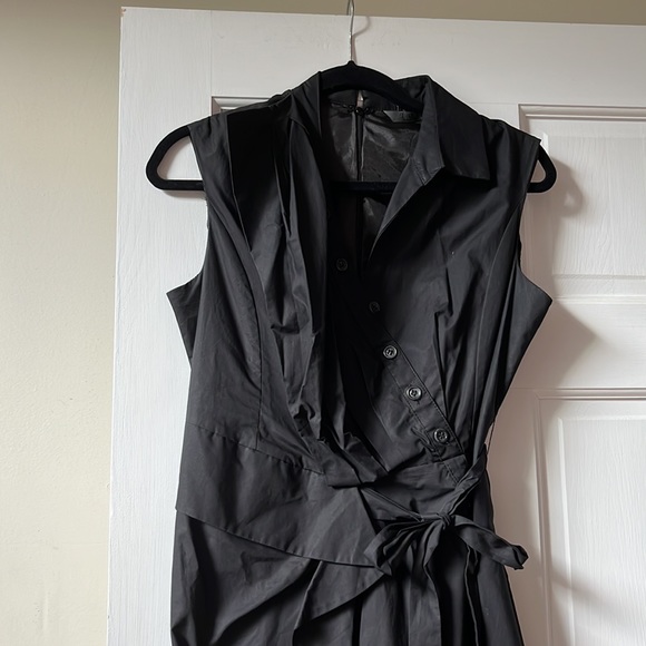 Blk lined cotton shirt dress sleeveless sz 42 - Picture 2 of 5